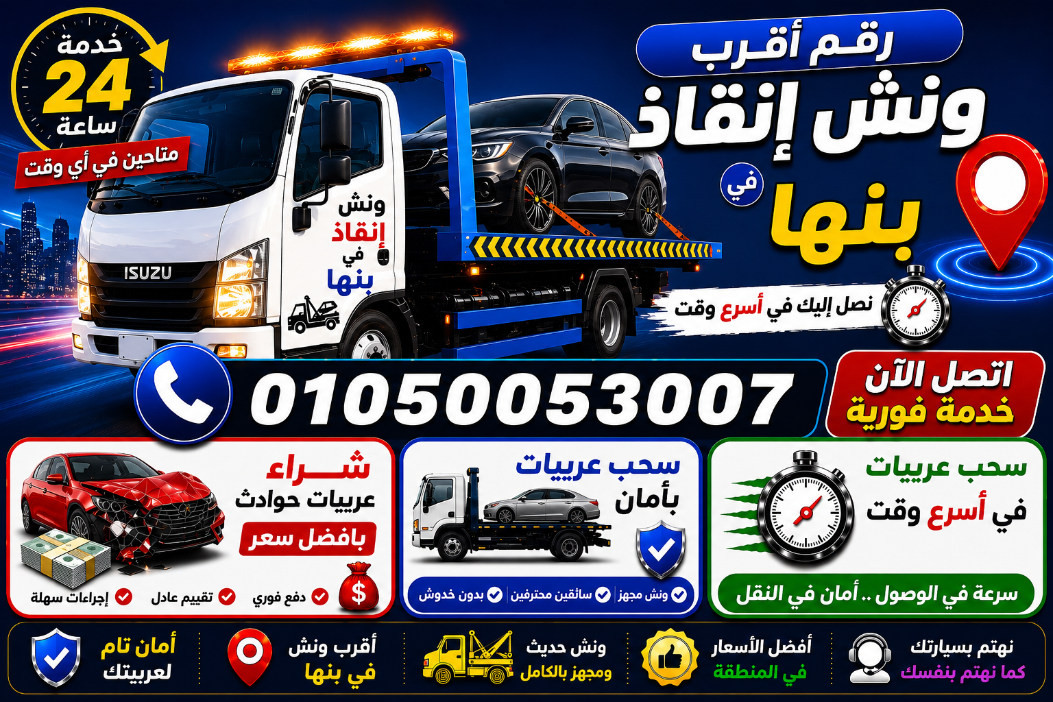 رقم أقرب ونش إنقاذ في بنها